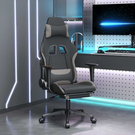 vidaXL Silla gaming con reposapiés tela gris claro y negro (1/5)