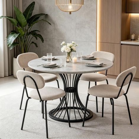 Chaise élégante aux pieds métalliques fins, chaise d'appoint, chaise de salle à manger avec assise et dossier rembourrés (lot de 4 chaises uniquement) (1/5)