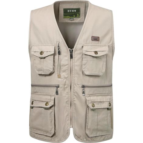 Gilet de Pêche pour Homme Veste Sans Manches de Voyage Gilet Multi-poches de Plein Air Gilet Chasse Peche Photographe (1/5)