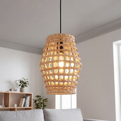 Pendelleuchte Korb Schirm Rattan D: 22 cm H: max. 180.5 cm für E27 Boho Hängelampe