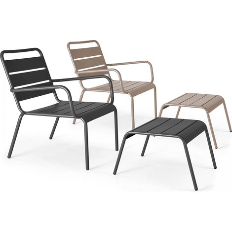Lot 2 fauteuils relax avec repose-pieds métal gris et taupe - Palavas