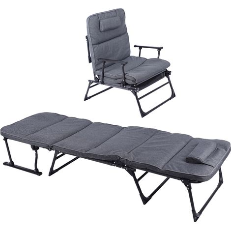 2in1 multifunktionale Sonnenliege klappbar grau - 181 x 59 cm - Garten Liegestuhl inklusive Polsterauflage - Garten Liegebett Relaxsessel Ruheliege Gartenliege Relaxliege
