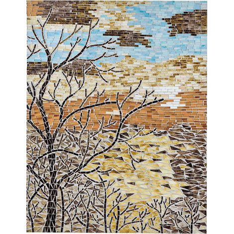 Décoration Murale Multicolore en Verre et MDF 60 x 80 cm Paysage en Mosaïque Tamiang