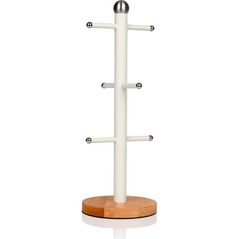 SWAN Nordic Nordic Porta Tazas Soporte Almacenamiento 6 Tazas Café, Acero al Carbono, Base Bambú, Moderno  Blanco