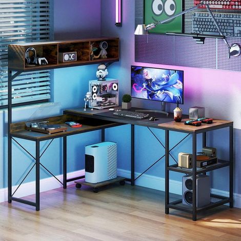 Grand Plateau 158x123cm Gain de Place Bureau d'Angle avec Prises Intégrées pour Gaming et Télétravail (1/5)