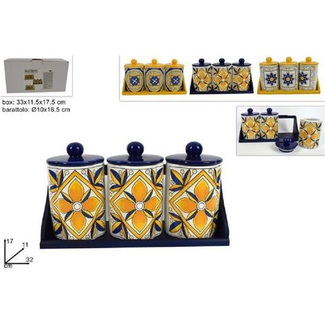 Trio De Jarres Set 3 Pcs Jarres Avec Support En Céramique Majolique Fantasy Decor