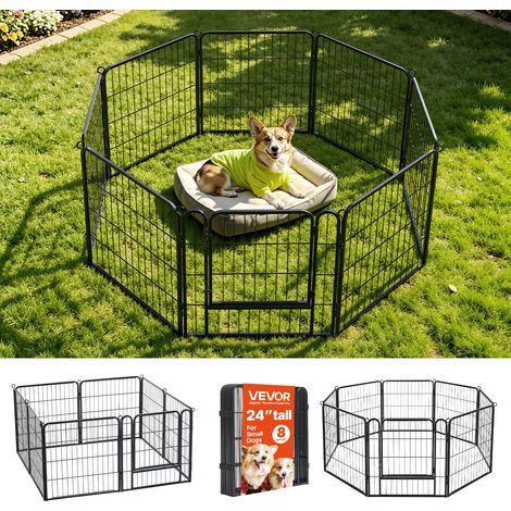 VEVOR Corral Plegable de Metal para Perros y Mascotas Altura 61 cm 8 Piezas, Parque de Juego para Perritos, Forma Ajustable Cuadrado Rectángulo Polígono, Puertas con Pestillo, para Patio Piscina Salón (1/5)