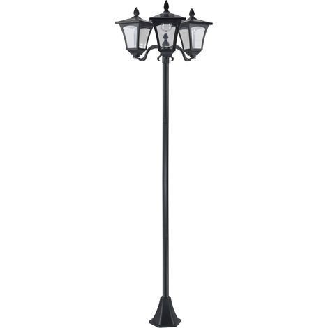 Solar Gartenlaterne mit 3 flammig Laterne Solarlaterne Wegleuchte mit LED 120 Lumen IP44 201 Edelstahl Schwarz 51,5 x 47 x 182,5 cm
