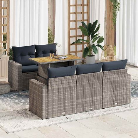 Set de muebles de jardín 6 pzas y cojines ratán sintético gris vidaXL (1/5)