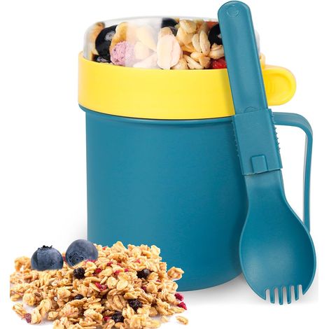 Thermos Bleu Chaud 530ml, Enfants Acier Inoxydable Boîte Alimentaire Isotherme avec Cuillère Pliable, Thermo Isolant Contenant Sous Vide, Alimentaire (1/5)