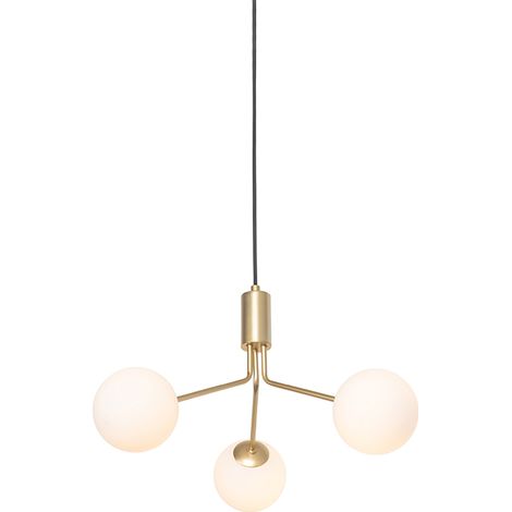 Moderne Hängelampe Gold mit Opalglas 3-flammig - Coby