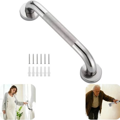 Accoudoir de toilette Rambarde d'escalier Barre d'appui de salle de bain avec accessoires de fixation Accoudoir en métal (argent, 30 x 2,5 cm) (1/5)