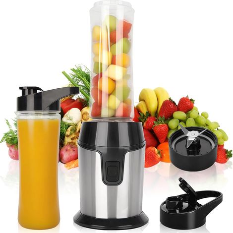 Mini Blender Smoothie Électrique, Mixeur Blender Portable avec 2 Bouteilles BPA-Free Portables de 600 ml, avec 4 Lames en Acier Inoxydable, pour Smoothie Shake Fruits et Aliments (1/5)