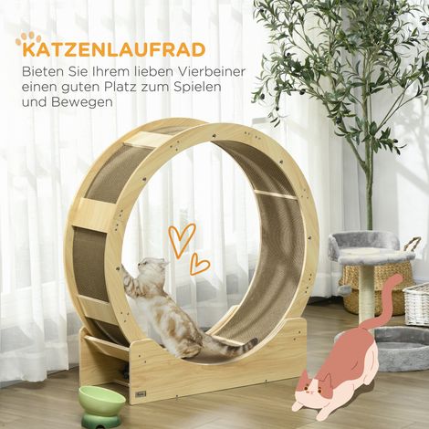 Roue d'entraînement pour chat 91 cm avec système de frein, griffoir en chêne, tapis de course félin (1/4)