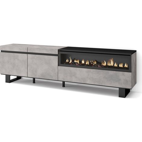 Skraut Home - Mueble TV, Televisión, Muebles de salón, almacenaje, 200x57x35cm, Para TV hasta 80", Chimenea eléctrica, Diseño industrial, Estilo Moderno, Gris Cemento (1/5)