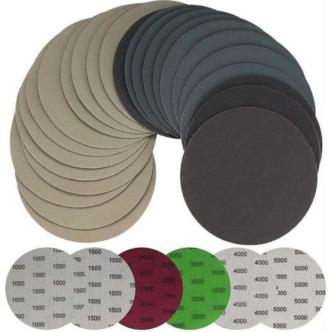 Lot de 30 Disques Abrasifs Ronds Secs et Humides de 125mm Grain 1000/1500/2000/3000/4000/5000 Pour Métal et Bois Ponceuse Orbitale