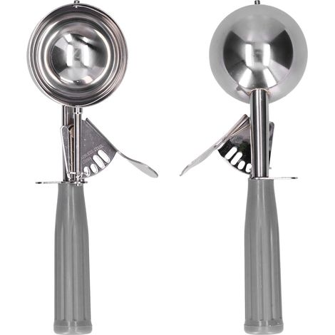 Cuillère à glace multifonctionnelle en acier inoxydable, 7 cm de diamètre, manche gris. (1/5)