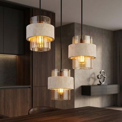 Lampe pendante à 3 lampes Daren noir avec marbre - 16090-3HR (1/5)