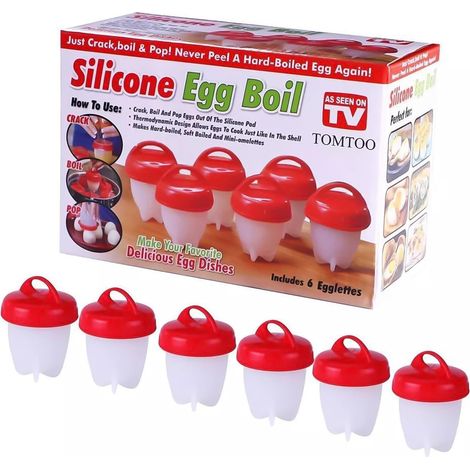 Cuiseur à œufs - Lot de 6 - Silicone et Polypropylène - Cuisson sans coquille - Petit-déjeuner et Repas - Rouge (1/5)
