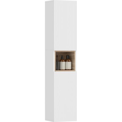 Mobile da Bagno a 2 Ante con Spazio Aperto e Ripiani Regolabili, in Legno, 30x24x140 cm, Bianco (1/5)