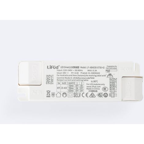 Driver LIFUD Regulable 0-10V 220-240V No Flicker Salida 25-42V 650-750mA 25-30W LF-ABA030-0750-42 30 W (1/2)