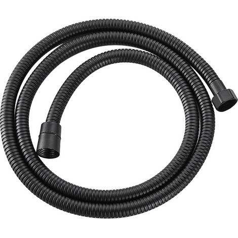 Tuyau de douche de 1,5 mètre, noir, avec raccord fileté universel G1/2", anti-torsion et anti-nœuds. (1/4)
