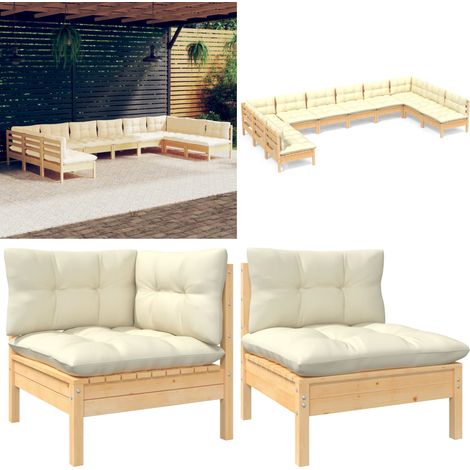10-tlg. Garten-Lounge-Set mit Creme Kissen Massivholz Kiefer - Gartenzubehör - Lounge Set - Gartenmöbel - Outdoor Möbel - Rattan Gartenmöbel - Home & Living (1/5)