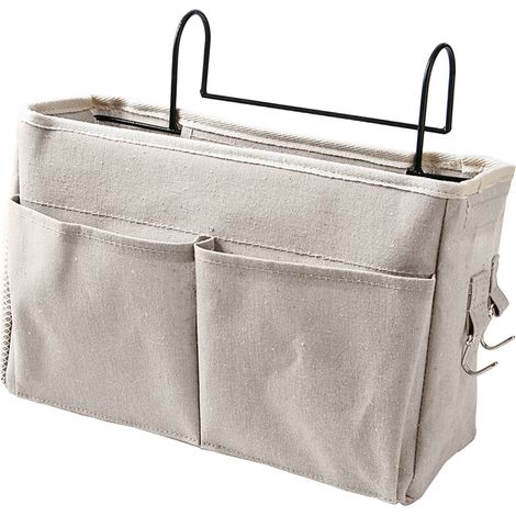 Sac de chevet suspendu en coton et lin, blanc, avec poche de rangement, idéal pour les lits superposés et les chambres d'étudiants. (1/5)