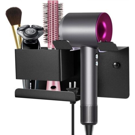Support mural pour sèche-cheveux, boîte de rangement pour sèche-cheveux de salle de bain, étagère multifonction en alliage d'aluminium Dyson Supersonic, noir moderne (1/5)
