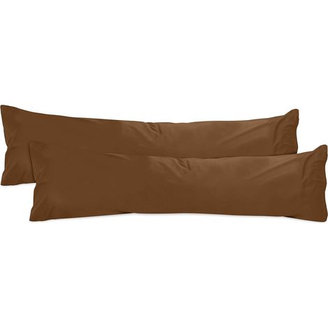 Lot de 2 Taie de traversin 40x145 en Coton Jersey - certifié Oeko-TEX - Taie traversin Doux et Confortable - Plusieurs Couleurs 1331.1812, Marron Chocolat (1/5)