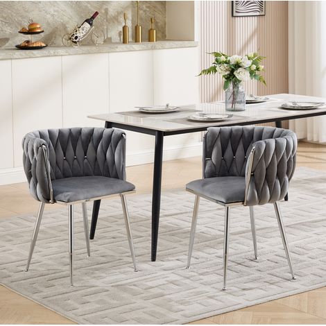 Sgabello da bar con schienale, design intrecciato aperto, telaio in metallo imbottito, anello antiscivolo, tessuto grigio (1/5)