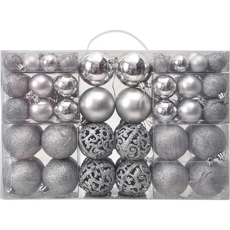 Set mit 100 unzerbrechlichen Weihnachtskugeln zur Dekoration des Weihnachtsbaums mit wiederverwendbarer Geschenkverpackung für die Weihnachtszeit (silber) (1/5)