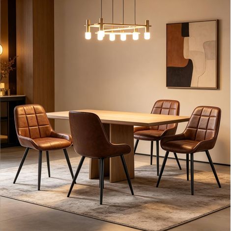 Lot de 4 chaises de salle à manger en similicuir marron, structure métal HAVRYA (1/5)
