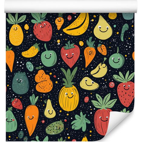 Papier peint Kawaii Légumes Bleu marine et Or pour salon et chambre 50x1000 cm (1/4)