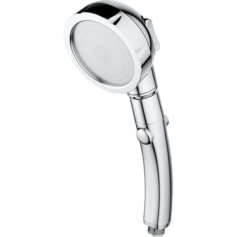 Cabezal de ducha de mano giratorio, función de encendido/apagado, 3 ajustes, alta presión, ajustable, extraíble, cromo pulido, cabezal de ducha para baño (1/5)