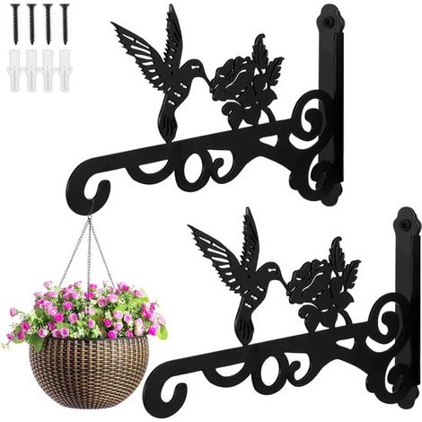 KZQ Cintre pour plantes - Noir - 25cm - - Cintre pour plantes en métal - Geschikt voor bloempotten, tuindecoraties, lichtslingers, vogelhuisjes in Windgong (1/5)