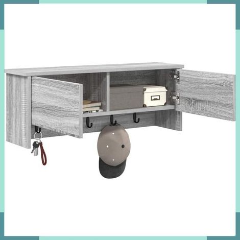 874344 Porte-manteau mural avec étagère Gris Sonoma 80 x 20 x 30 cm (1/5)