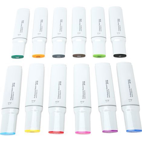 Marqueurs à encre rechargeables à pointe large pour une application uniforme de la couleur marqueurs à pigments à base d’alcool adaptés au papier, au plastique, au bois et au verre paquet de 12 en c (1/5)
