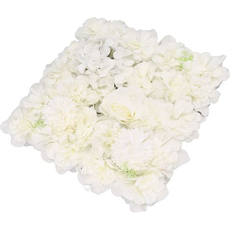 Panneau Mural Fleurs Artificielles en Soie Roses pour Décoration Murale Mariage Fête Arrière-Plan 38x38cm Blanc (1/5)
