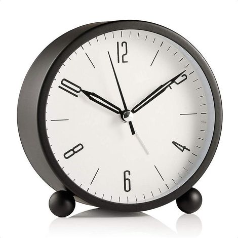 Réveil rond sans tic-tac, fonction de batterie et de lumière, réveil super silencieux, design élégant simple pour bureau / chambre à coucher (1/3)
