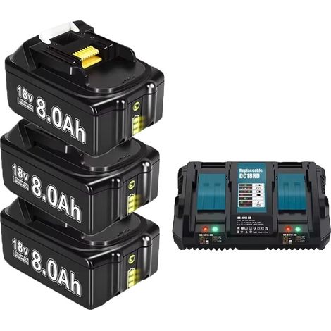Batterie, capacité de 8000mAh, compatibilité polyvalente, 3X8.0Ah1XCharger6A, 18V-c (1/2)