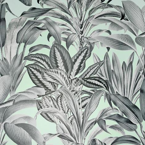 Greenhouse Plants Wallpaper Arthouse Tropical Jungle Grey Teal Blue (1/3)