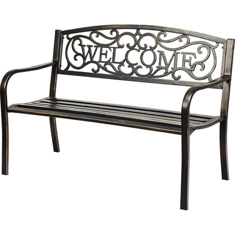 Banc de jardin bronze en métal avec dossier incurvé et accoudoirs, pieds antidérapants pour jardin, terrasse et parc (1/5)