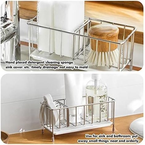 Porte Éponge - Organisateur Évier - Acier Inoxydable 304 - Bac de Vidange Amovible - Dimensions 21x8.6x9.5 cm (1/4)