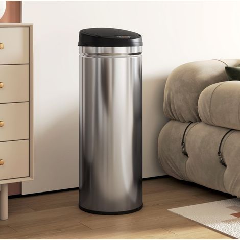 Pattumiera con sensore da 50 L in acciaio inox con chiusura soft-close, argento (1/5)