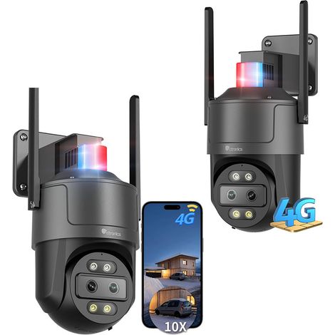 Ctronics Lot de 2 Caméra Surveillance 4G LTE 2.5K Double Objectif - Zoom Hybride 10X, Suivi Auto, Vision Nocturne Couleur 30m, Caméra PTZ IP