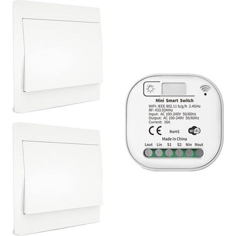 RF433 & WiFi Wireless Remote Control Light Switch, No Battery, Wiring & Hub Required, Compatible with Alexa Google Home Tuya Smart Life App, 2 Switches 1 Receiver Kit
