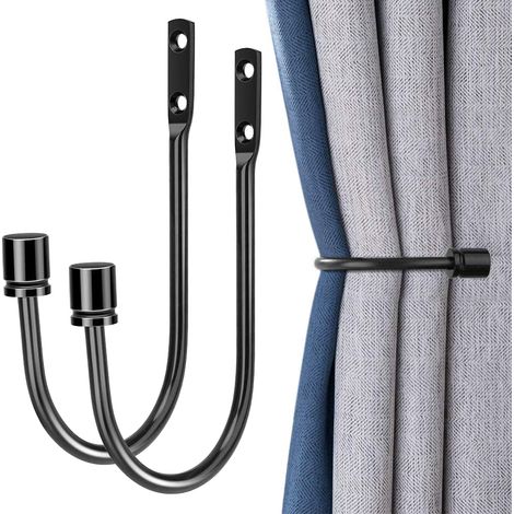 Sujetadores de cortina metálicos de 2 piezas para montaje en pared, sujetadores de cortina metálicos en forma de U con ganchos para sujetar las cortinas.