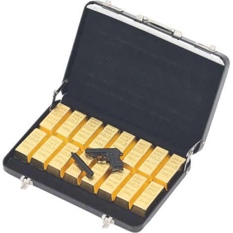 Boîte à bagages miniature pour maison de poupée, micro-décoration, réplique miniature de bagage avec lingots d'or (1/5)