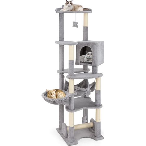 COSTWAY Multi-level Cat Tree 176cm Tall Cat Tower w/Top Perch & Cozy Condo-Grey (1/5)